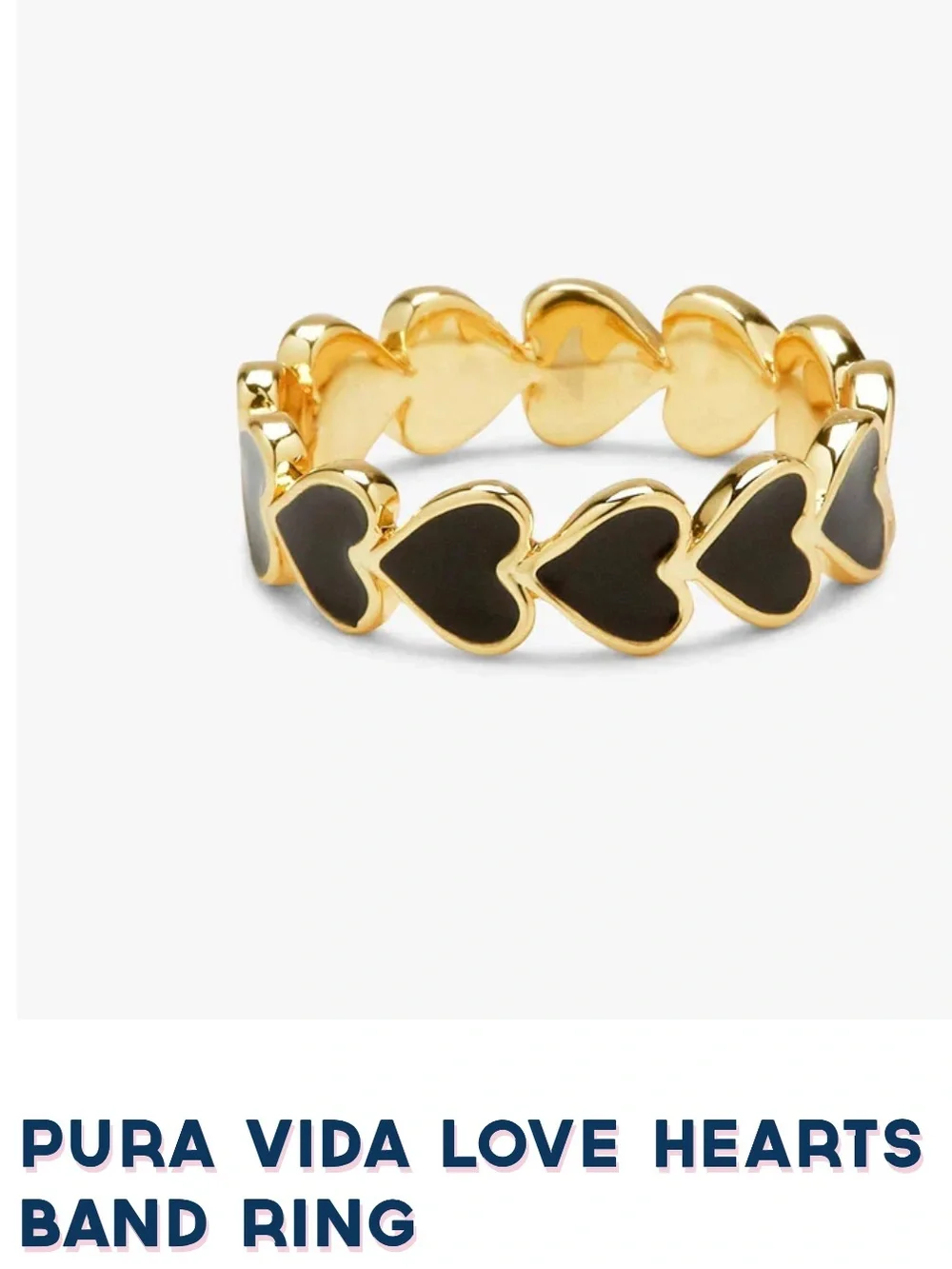 Pura Vida Love Hearts Gold Ring with Black Enamel Hearts